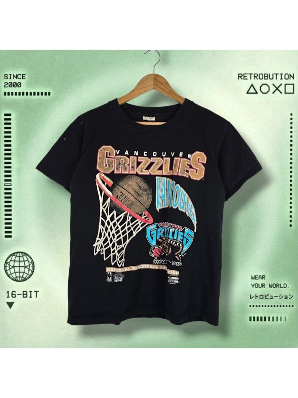 Vintage 1994 Vancouver Grizzlies NBA Graphic Shirt Black Size M